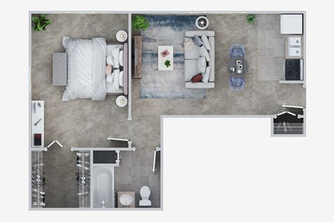 A1 Floor Plan with 600 square feet at Ashford Crossing, Shrewsbury, MA, 01545